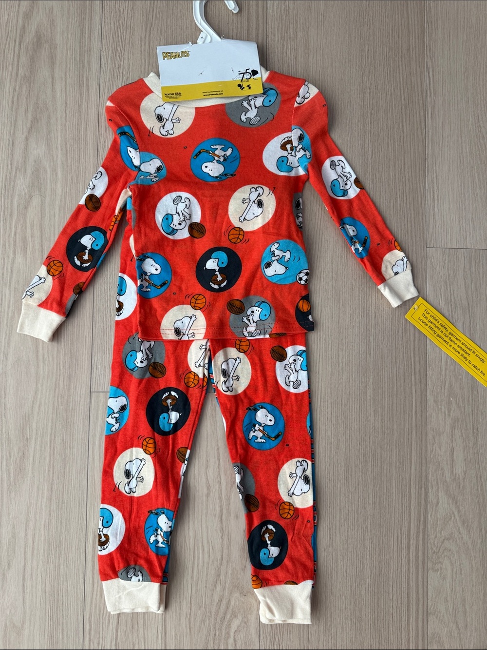 Kids Red Snoopy Peanut Sports Print PJ set 4 piece set 100%cotton